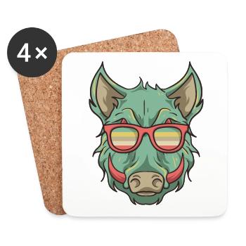 Wildschweinjagd - Wildschwein mitBrille - Untersetzer (4er-Set) - Weiß - Vorne