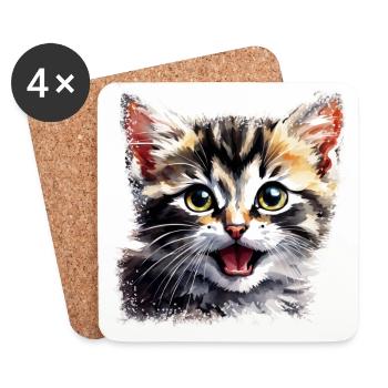 Cute kitten design in watercolor no.005 - Coasters (set of 4) - white - Front