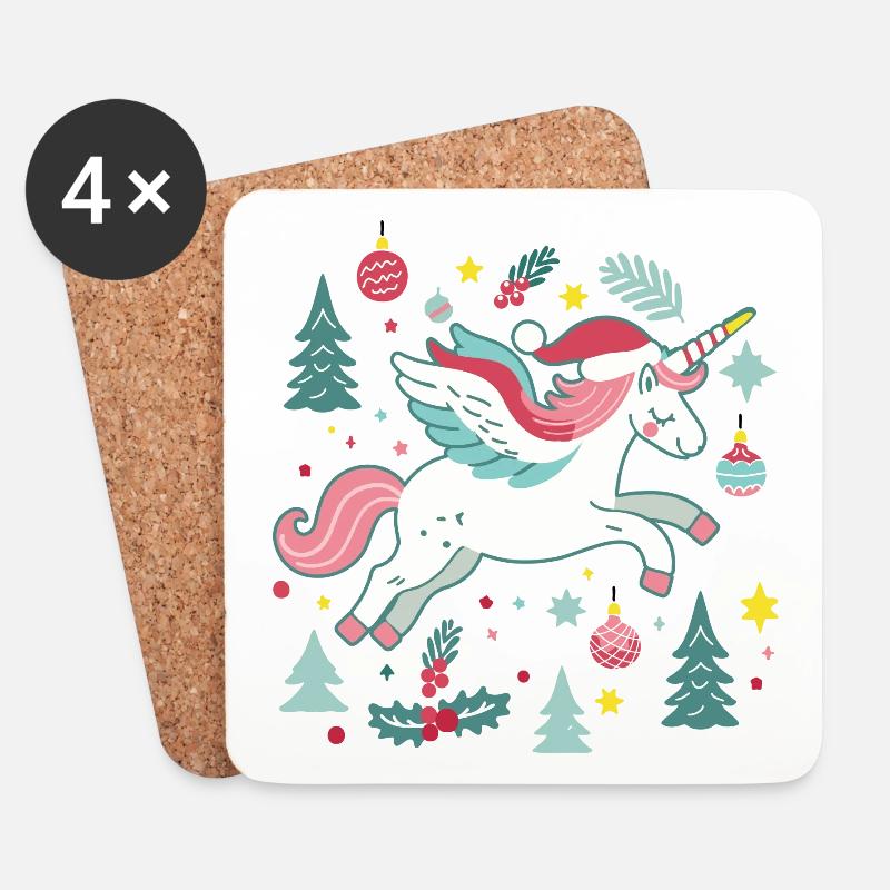 Einhorn Weihnachtsfantasie - Untersetzer (4er-Set) - Weiß