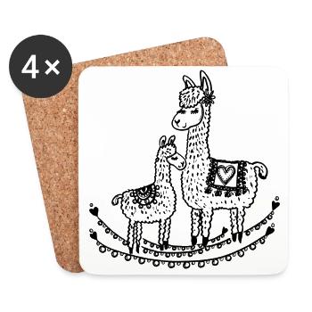 Mama Lama und Lamakind - Untersetzer (4er-Set) - Weiß - Vorne