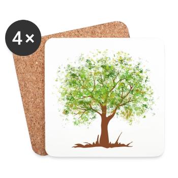 Arbre vert d'été - Dessous de verre (lot de 4) - blanc - Devant