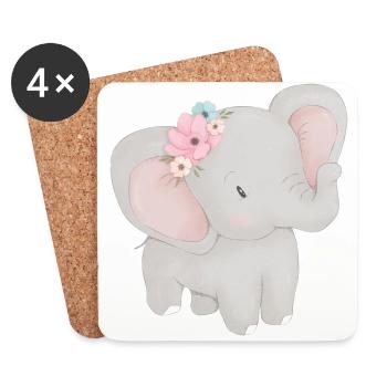 Baby Elefant - Untersetzer (4er-Set) - Weiß - Vorne