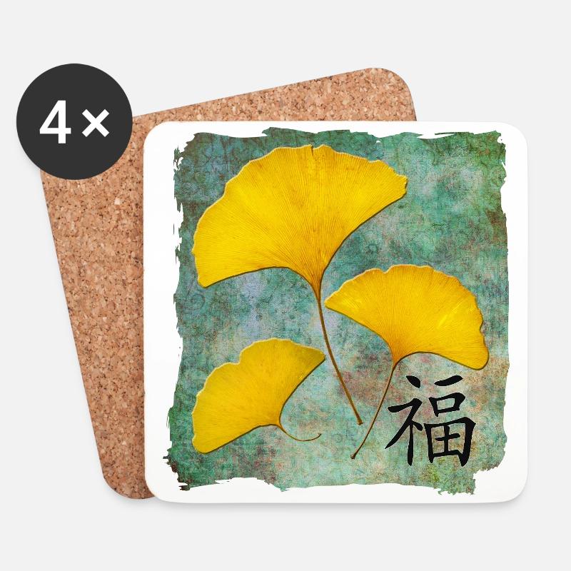Ginkgo Feng Shui Design Glück - Untersetzer (4er-Set) - Weiß