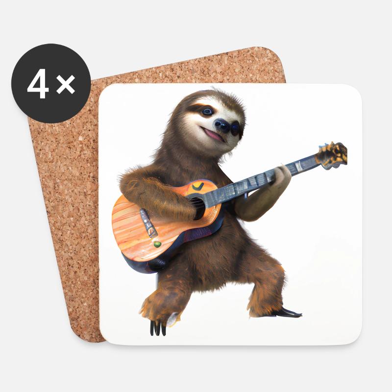 Faultier mit Gitarre - Untersetzer (4er-Set) - Weiß
