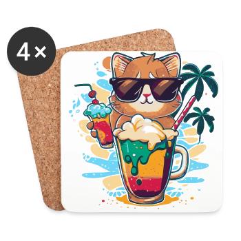 cool cat with sunglasses with glass - Coasters (set of 4) - white - Front