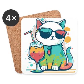 Le chat le plus cool de la plage - Dessous de verre (lot de 4) - blanc - Devant