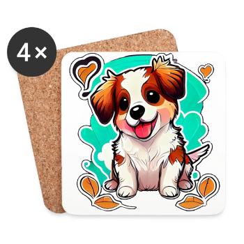 Chien mignon: coup de foudre - Dessous de verre (lot de 4) - blanc - Devant