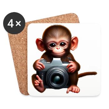 Little Monkey with Camera - Photographer Monkey - Coasters (set of 4) - white - Front