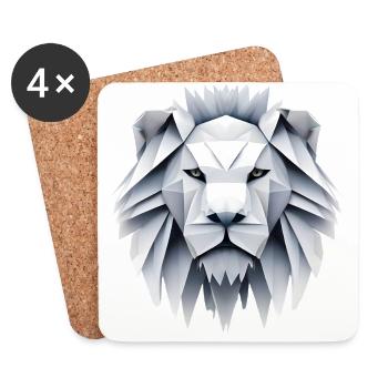 Origami Lion - Roi de l’art du pliage - Dessous de verre (lot de 4) - blanc - Devant