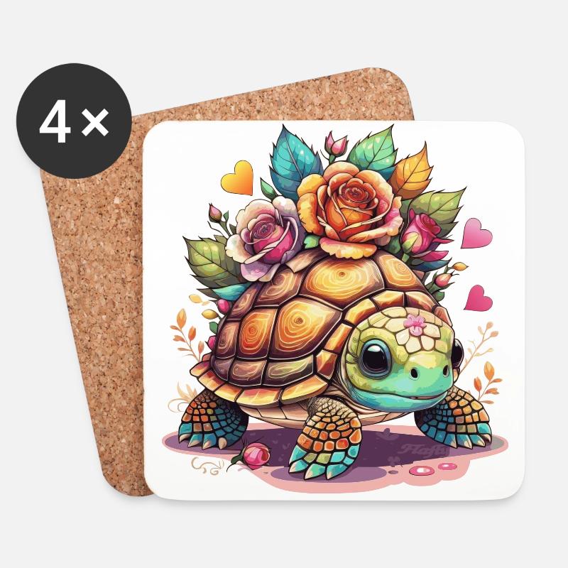 Süße Schildkröte zwischen den Rosen - Untersetzer (4er-Set) - Weiß