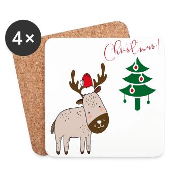 Elch Weihnachten - Untersetzer (4er-Set) - Weiß - Vorne