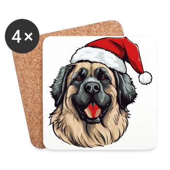 Leonberg chien Noël Portrait de Noël - Dessous de verre (lot de 4) - blanc - Devant