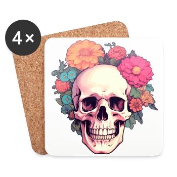 Human Skull & Flowers 2 - Coasters (set of 4) - white - Front