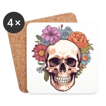 Crâne humain et fleurs 4 - Dessous de verre (lot de 4) - blanc - Devant