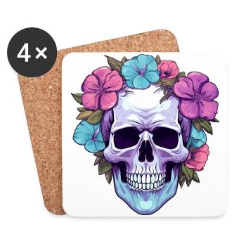 Crâne humain et fleurs 32 - Dessous de verre (lot de 4) - blanc - Devant