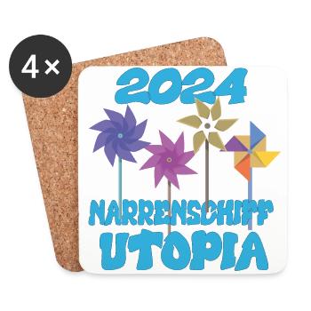 Utopia de la Nef des fous 2024 - Dates - Dessous de verre (lot de 4) - blanc - Devant