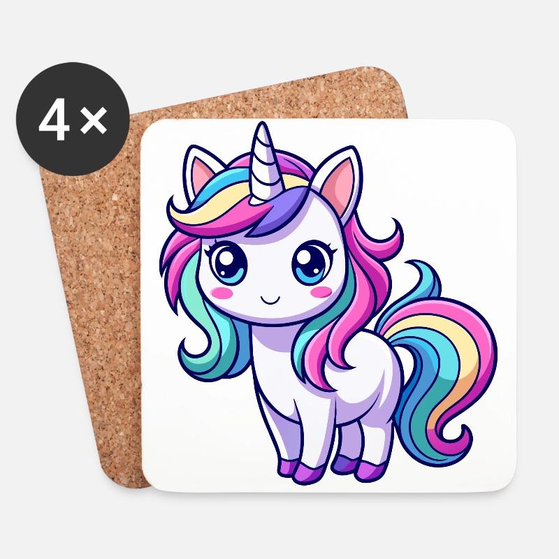 Süßes Regenbogen-Einhorn - Untersetzer (4er-Set) - Weiß