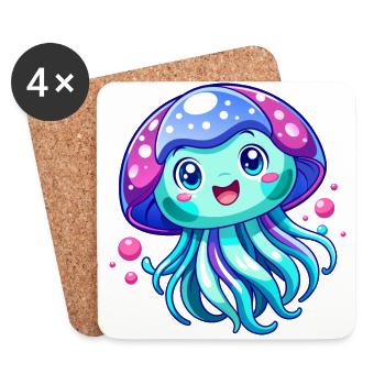 Méduse mignonne - Dessous de verre (lot de 4) - blanc - Devant