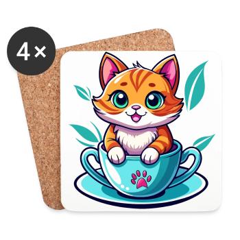 Katze in der Tasse - Untersetzer (4er-Set) - Weiß - Vorne