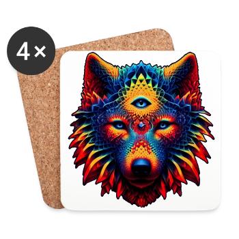Fractal Wolf Spirit Animal Design Mystical Wolf - Coasters (set of 4) - white - Front