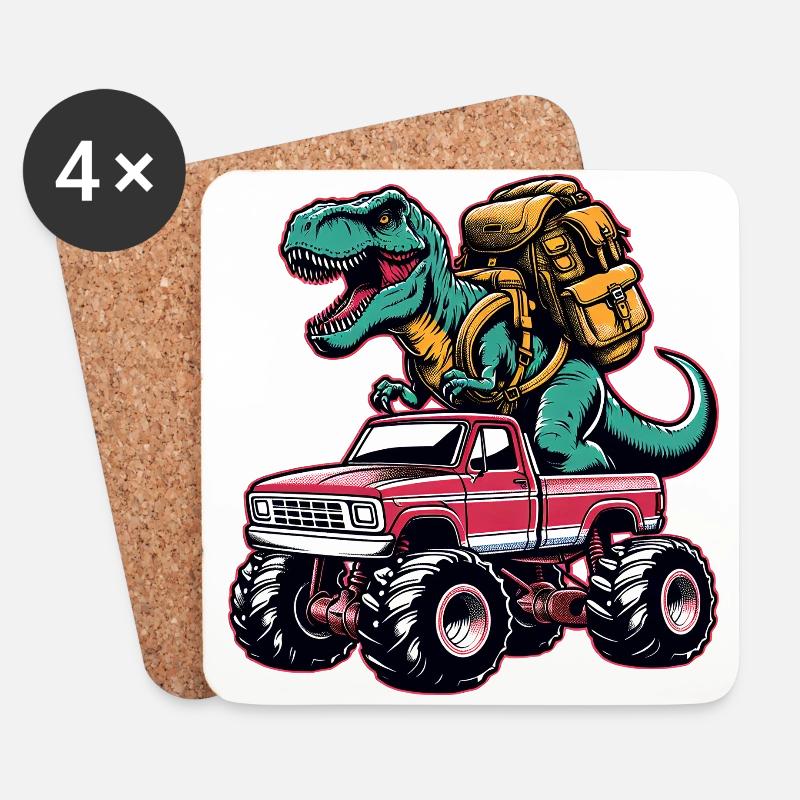 Dino Monster Truck Schulanfang Einschulung - Untersetzer (4er-Set) - Weiß