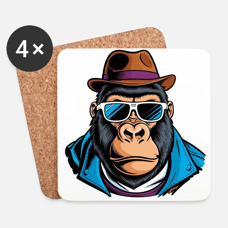 gorilla hut brille anzug - Untersetzer (4er-Set) - Weiß