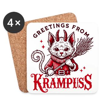 Grüße Vom Krampuss Niedlichee Krampus Katze - Untersetzer (4er-Set) - Weiß - Vorne