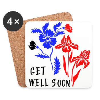 Salutation florale Get Well Soon - Dessous de verre (lot de 4) - blanc - Devant