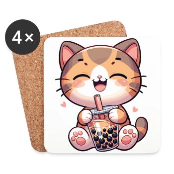Cats Drinking Bubble Tea kawaii Boba Cat - Coasters (set of 4) - white - Front