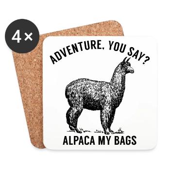 Cool Gifts for Adventurers. Alpaca Travel, Explore - Coasters (set of 4) - white - Front