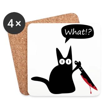 Cat knife blood Halloween what - Coasters (set of 4) - white - Front