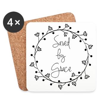 Saved by Grace with wreath - Coasters (set of 4) - white - Front