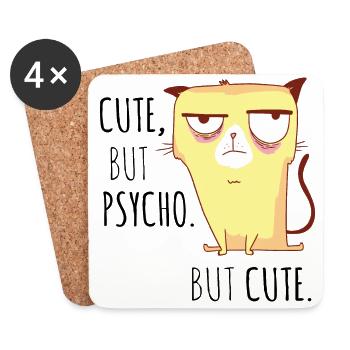 Chat fou le cadeau sucré pour les amis chats - Dessous de verre (lot de 4) - blanc - Devant