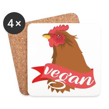 Vegan Henne - Untersetzer (4er-Set) - Weiß - Vorne