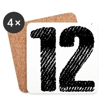 12 Zahl Trikot - Untersetzer (4er-Set) - Weiß - Vorne
