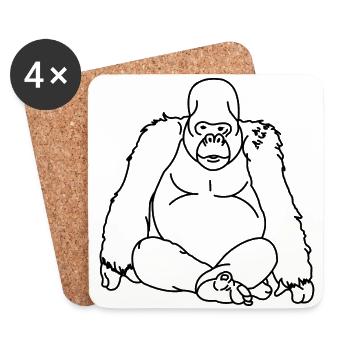 sitzender Gorilla / Menschenaffe als Umriss - Untersetzer (4er-Set) - Weiß - Vorne