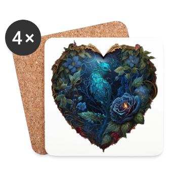Valentine Vogel Rosen Liebe - Untersetzer (4er-Set) - Weiß - Vorne