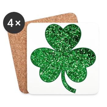 Jour de la Saint-Patrick, Irlande, Irlande, trèfle, paillettes - Dessous de verre (lot de 4) - blanc - Devant