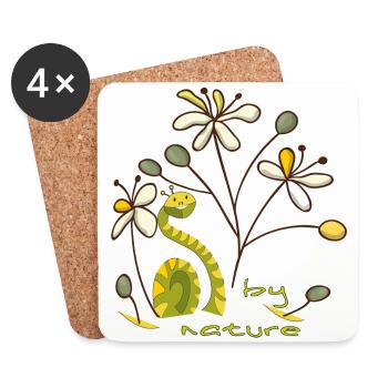 Par nature, escargot dans une prairie fleurie - Dessous de verre (lot de 4) - blanc - Devant
