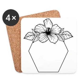 Hibiscus Boho Blume Handgemalt - Untersetzer (4er-Set) - Weiß - Vorne