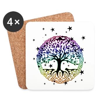 Arbre de Vie, Yggdrasil, Arbre du Monde, Arbre de vie, - Dessous de verre (lot de 4) - blanc - Devant