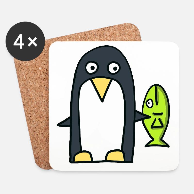 Pinguin mit Fisch - Untersetzer (4er-Set) - Weiß