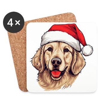 Golden Retriever Dog Christmas - Coasters (set of 4) - white - Front