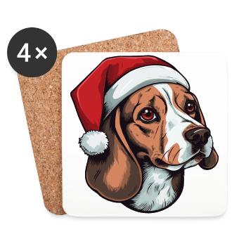Beagle Dog Portrait Christmas - Coasters (set of 4) - white - Front