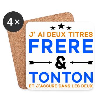 J'ai Deux Titres Frère et Tonton Cadeau - Dessous de verre (lot de 4) - blanc - Devant