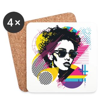 Frau Sonnenbrille Kunst Mode Modern Trend Bunt - Untersetzer (4er-Set) - Weiß - Vorne