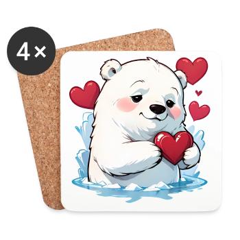 Offrez à ces adorables ours polaires un cadeau de Saint-Valentin - Dessous de verre (lot de 4) - blanc - Devant