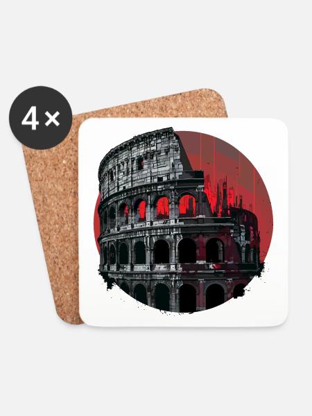 Kolosseum Rom Italien Stadt Skyline Kunst - Untersetzer (4er-Set) - Weiß