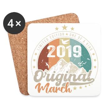 Birthday gift born in March 2019 Retro 2019 - Coasters (set of 4) - white - Front