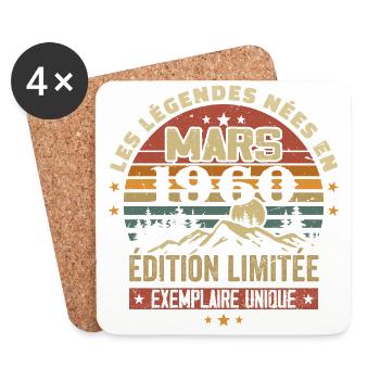Vintage 1960 Mars Cadeau Anniversaire Rétro 1960 - Dessous de verre (lot de 4) - blanc - Devant